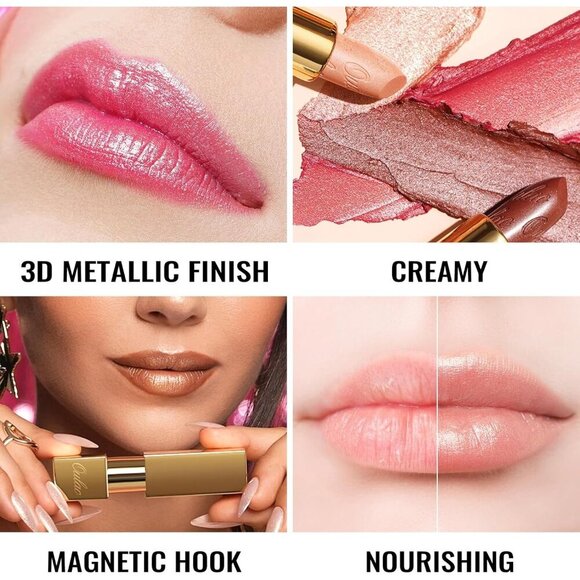 🆕 Metallic Shine Brown Lipstick Moisturizing Creamy Formula Vegan Full-Coverage - Picture 2 of 8